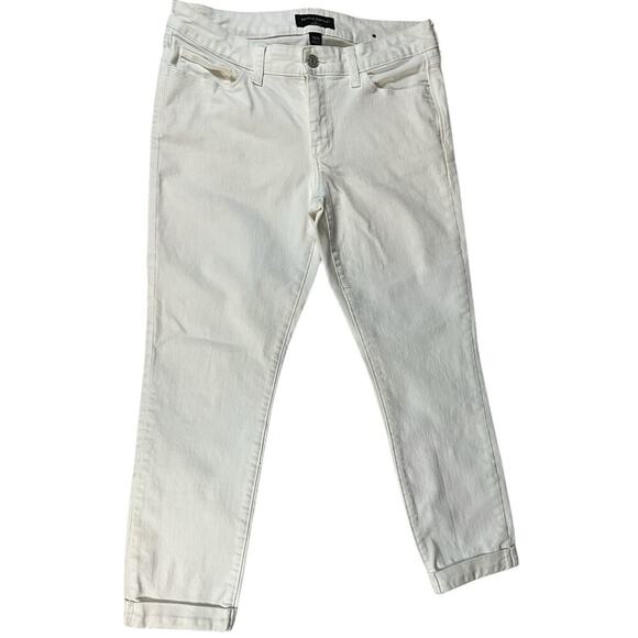 Banana Republic Skinny Fit Size 28/6 Cuffed 92% Cotton Stretch White Work Pants - Picture 1 of 11